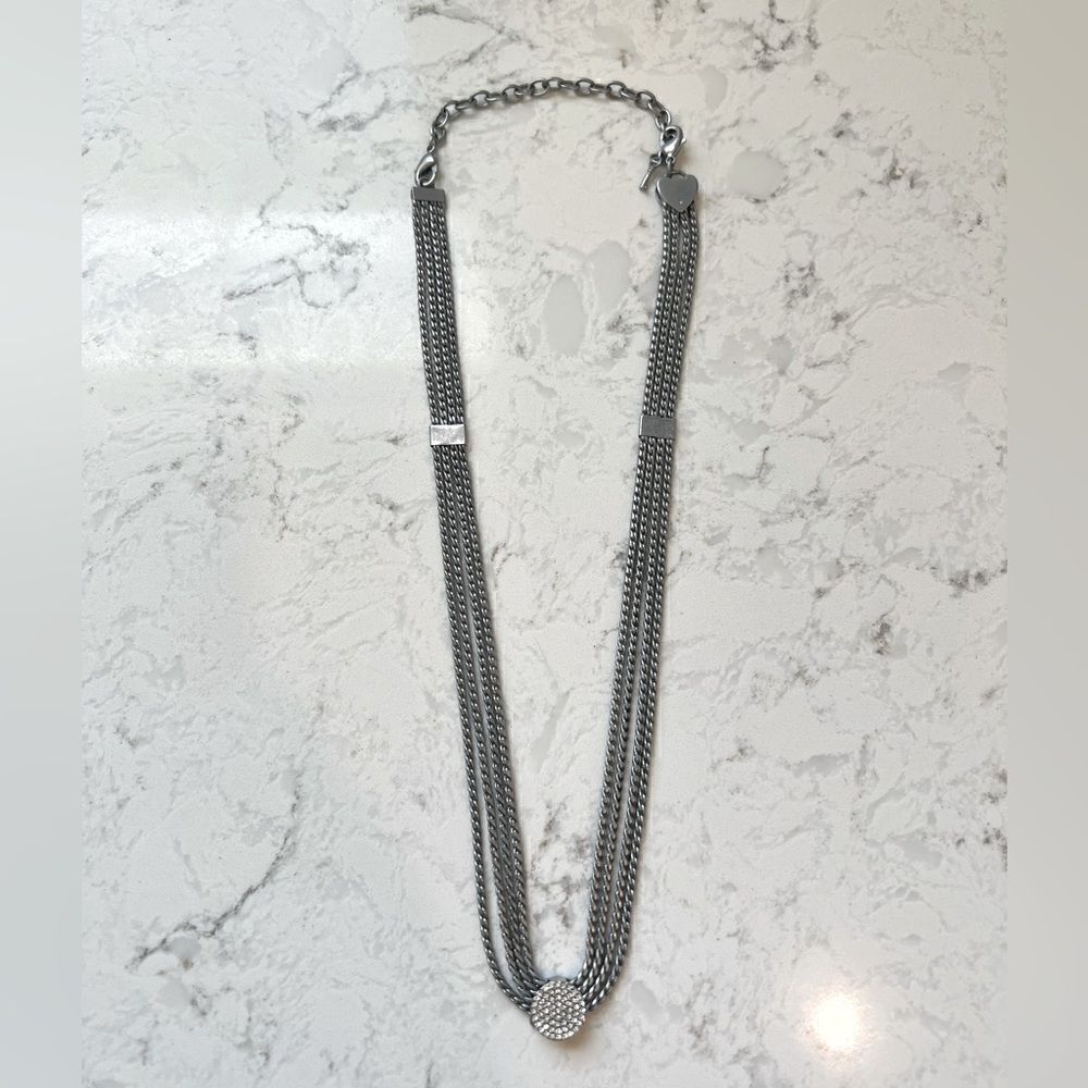 *3/$20* Silver tone multi strand lock and key necklace with rhinestones